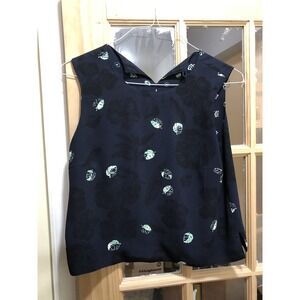 pendleton 3 piece suit outfit tank jacket skirt dark blue leaves reversible D210